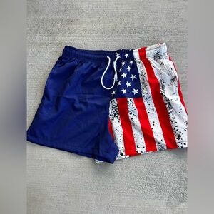 Men's Large Red White Blue Swim Shorts 4th of July USA beach bathing suit